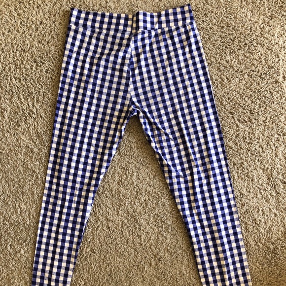 blue and white checkered pants